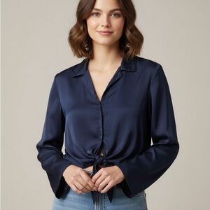 WILFRED Navy Tie-Front Blouse